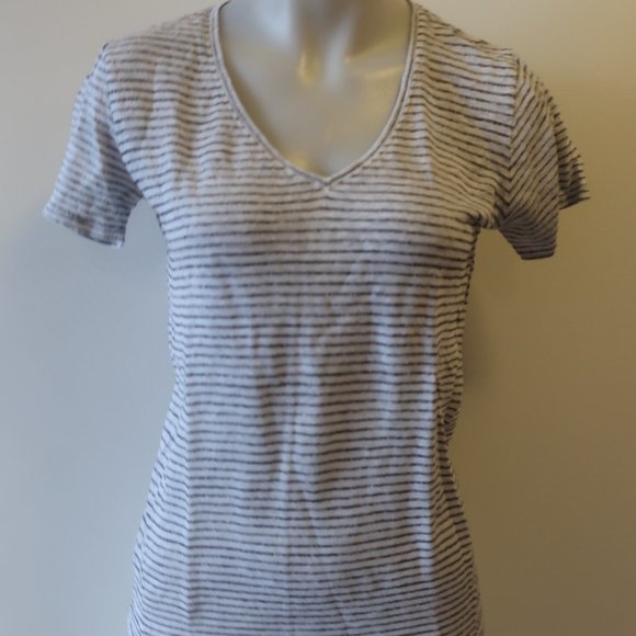 RAG & BONE WHITE/BLACK STRIPED V-NECK T-SHIRT XS - Picture 3 of 7